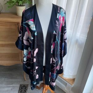 Chico’s Navy & Fuschia Pink Floral Cardigan/Kimono- Size XL